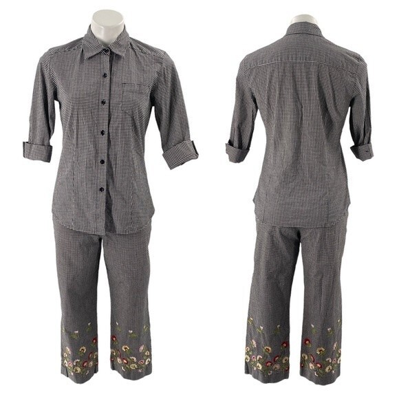 VINTAGE Larry Levine Sport Stretch matching pant suit - blouse / pants sz 8 - Picture 3 of 12
